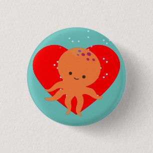 Niedlicher Octopus Cartoon Rotes Herz Button
