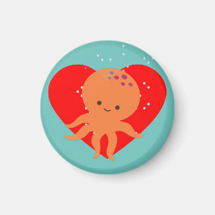 Niedlicher Octopus Cartoon Rotes Herz Magnet