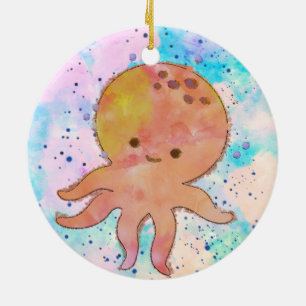 Niedlicher Octopus-Cartoon Wasserfarbe Keramik Ornament