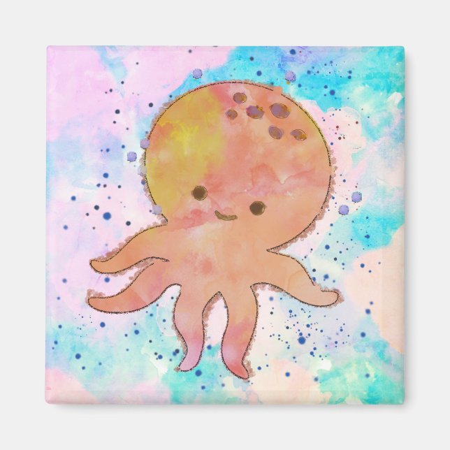 Niedlicher Octopus-Cartoon Wasserfarbe Magnet (Vorne)