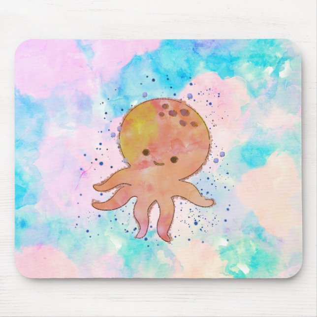Niedlicher Octopus-Cartoon Wasserfarbe Mousepad (Vorne)