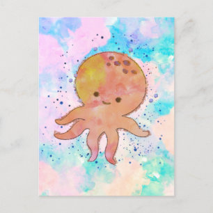 Niedlicher Octopus-Cartoon Wasserfarbe Postkarte