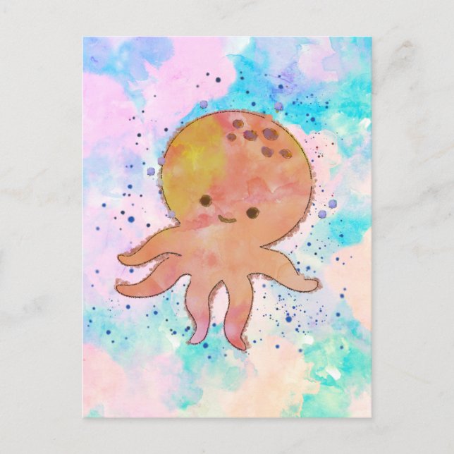 Niedlicher Octopus-Cartoon Wasserfarbe Postkarte (Vorderseite)
