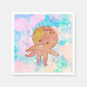 Niedlicher Octopus-Cartoon Wasserfarbe Serviette