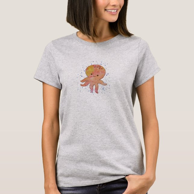 Niedlicher Octopus-Cartoon Wasserfarbe T-Shirt (Vorderseite)