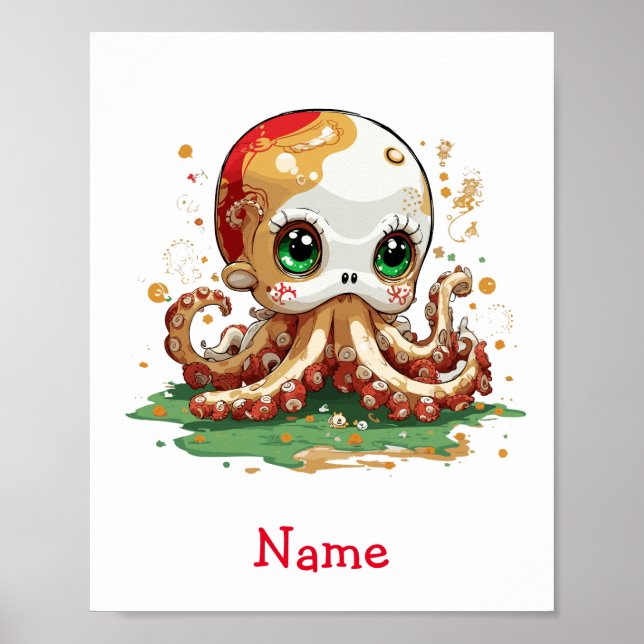 Niedlicher Octopus-Individuelle Name Poster (Vorne)