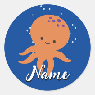 Niedlicher Oktopus Cartoon Name hinzufügen Runder Aufkleber