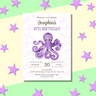 Niedlicher Oktopus Lila Blasen-Kindergeburtstag Einladung
