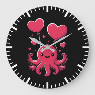 Niedlicher Oktopus mit Herzblasen, Valentinstag Große Wanduhr