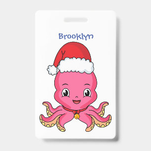 Niedlicher Oktopus mit Weihnachtshut Cartoon Ausweis