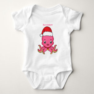 Niedlicher Oktopus mit Weihnachtshut Cartoon Baby Strampler