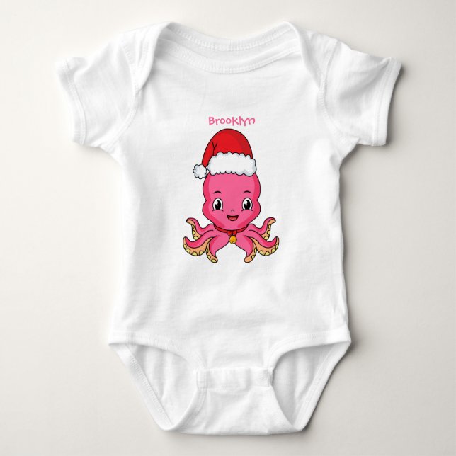 Niedlicher Oktopus mit Weihnachtshut Cartoon Baby Strampler (Vorderseite)