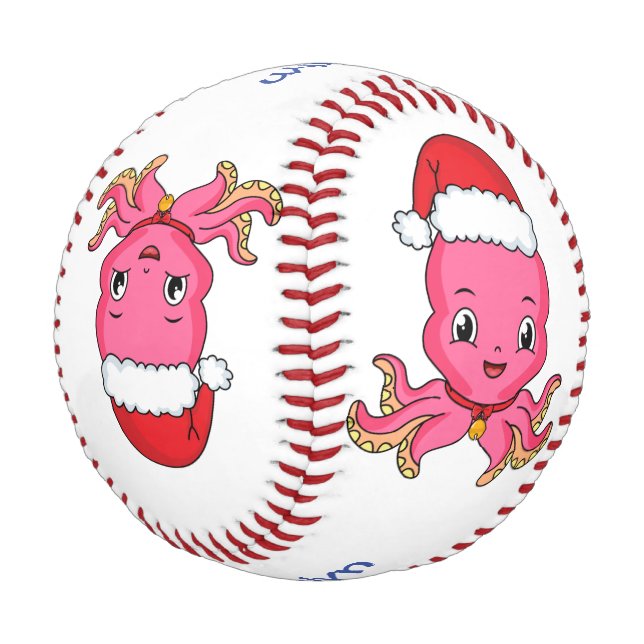 Niedlicher Oktopus mit Weihnachtshut Cartoon Baseball (Schrägansicht)