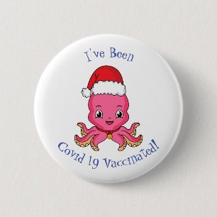 Niedlicher Oktopus mit Weihnachtshut Cartoon Button