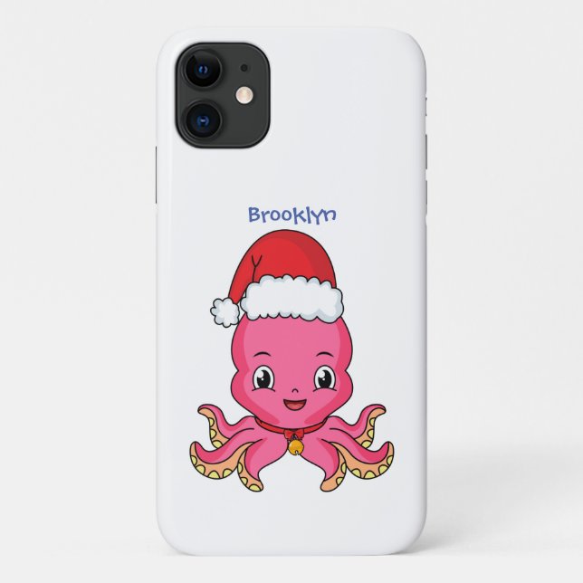Niedlicher Oktopus mit Weihnachtshut Cartoon Case-Mate iPhone Hülle (Rückseite)