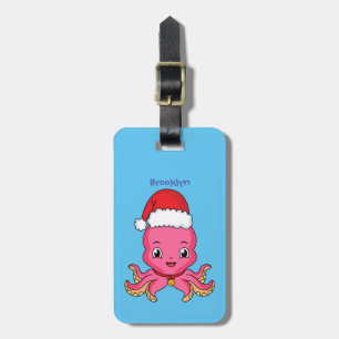 Niedlicher Oktopus mit Weihnachtshut Cartoon Gepäckanhänger