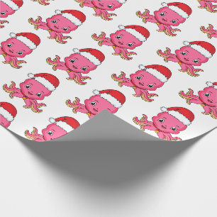 Niedlicher Oktopus mit Weihnachtshut Cartoon Geschenkpapier