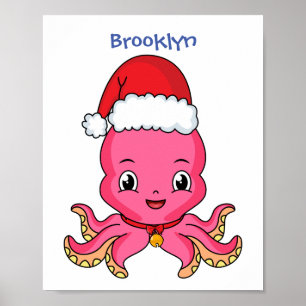 Niedlicher Oktopus mit Weihnachtshut Cartoon Poster