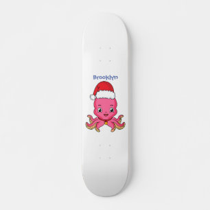 Niedlicher Oktopus mit Weihnachtshut Cartoon Skateboard