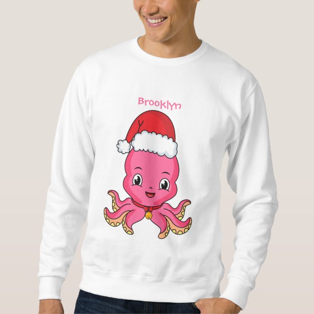 Niedlicher Oktopus mit Weihnachtshut Cartoon Sweatshirt (Vorderseite)