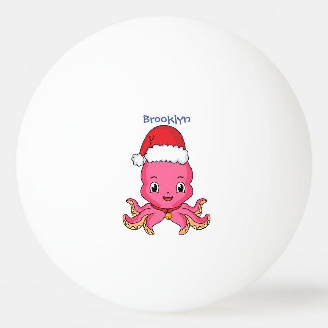 Niedlicher Oktopus mit Weihnachtshut Cartoon Tischtennisball (Vorderseite)