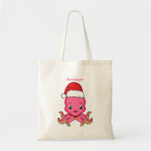 Niedlicher Oktopus mit Weihnachtshut Cartoon Tragetasche