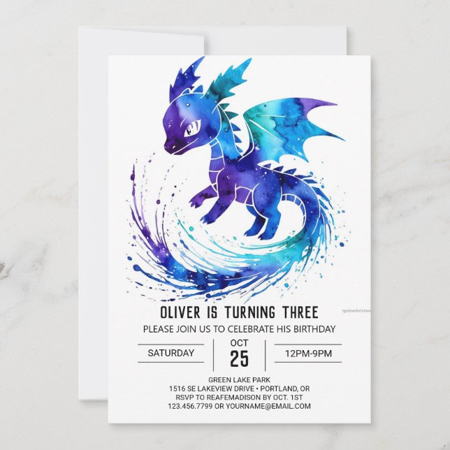Niedlicher Online Dragon Digital Boy Geburtstag Einladung (Vorderseite)