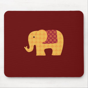 Niedlicher orange Blumen-Elefant auf Rot Mousepad