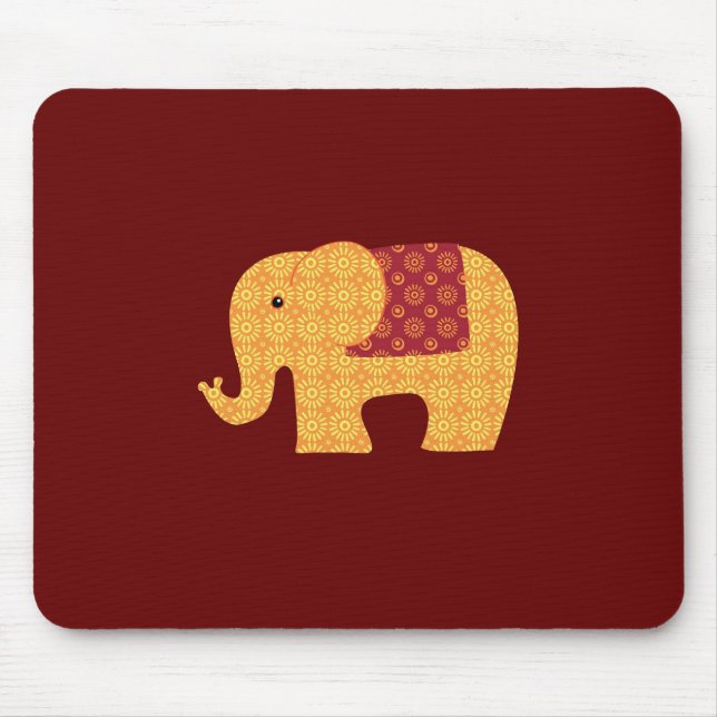 Niedlicher orange Blumen-Elefant auf Rot Mousepad (Vorne)