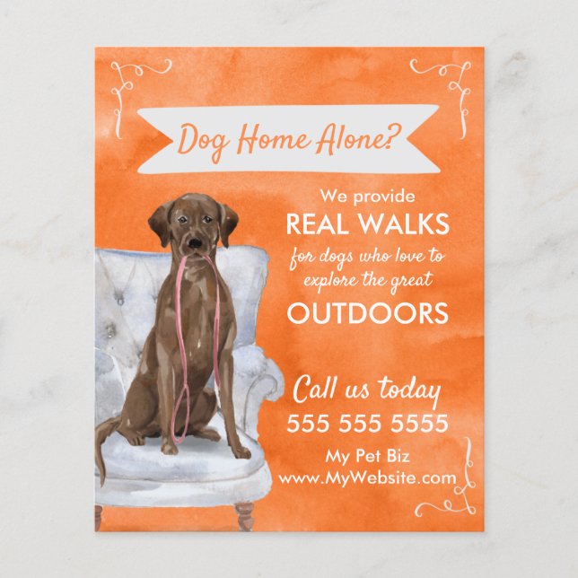 Niedlicher Orange Dog Walker Flyer mit Wirbel Bann (Vorne)
