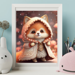 Niedlicher Orange Fox in einem Gewand Art Kinderzi Poster