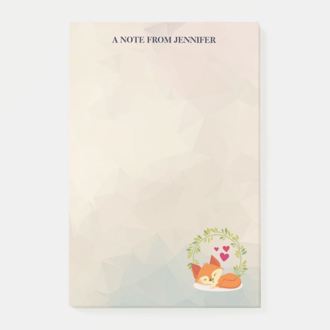 Niedlicher Orange Fox mit einem grünen Kranz und H Post-it Klebezettel (Vorderseite)