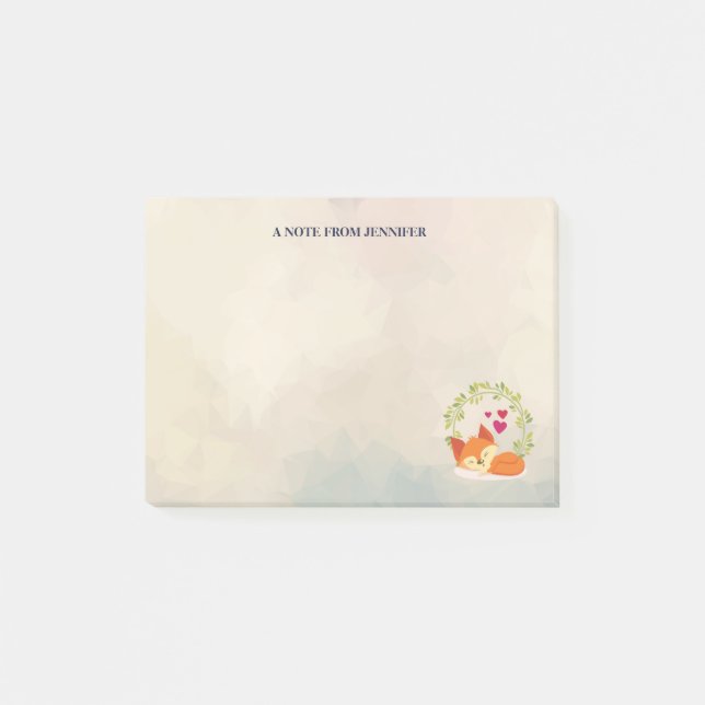 Niedlicher Orange Fox mit einem grünen Kranz und H Post-it Klebezettel (Vorderseite)