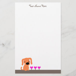 Niedlicher orange Hund u. Herzen Briefpapier