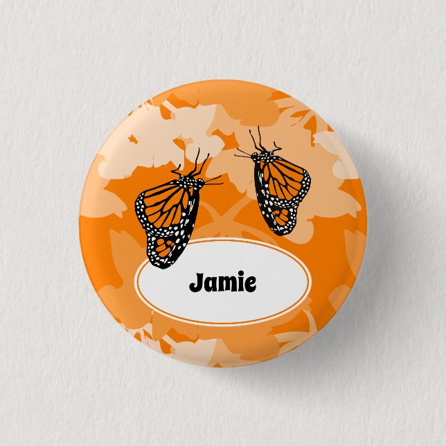 Niedlicher Orange Monarch Butterfly Name Button (Vorderseite)