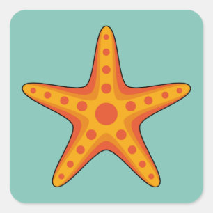 Niedlicher Orange Starfish Cartoon Quadratischer Aufkleber