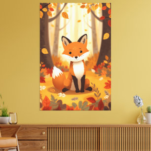 Niedlicher orangefuchs im herbstlichen Wald Baumsc Leinwanddruck