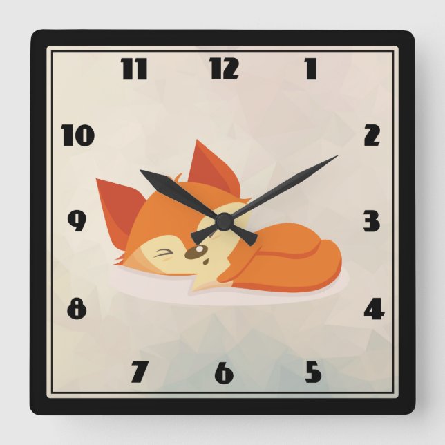 Niedlicher Orangenfox mit grünem Blätter Kranz Quadratische Wanduhr (Vorderseite)