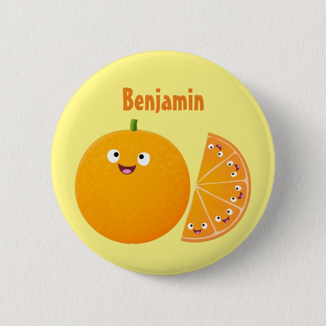 Niedlicher Orangenfrucht-Cartoon Button (Vorderseite)