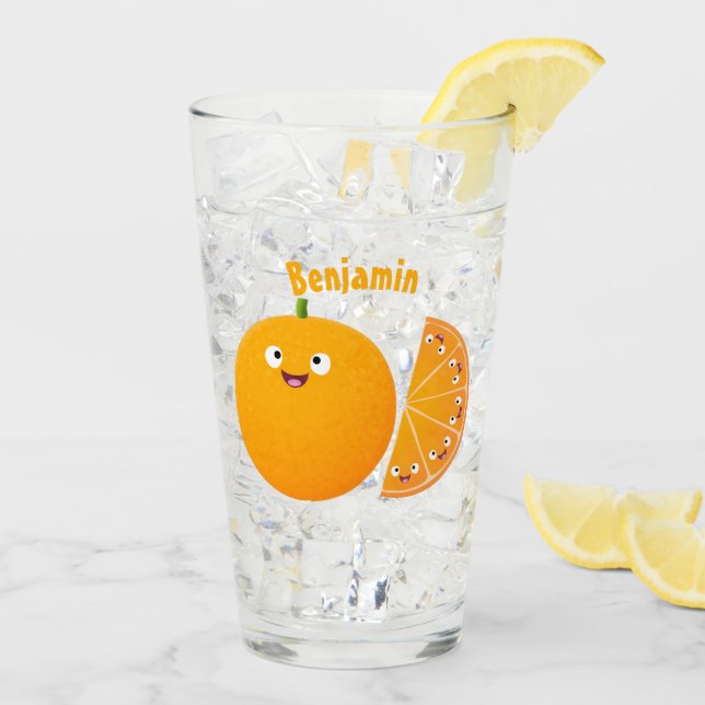 Niedlicher Orangenfrucht-Cartoon Glas (Rückseite Ice)