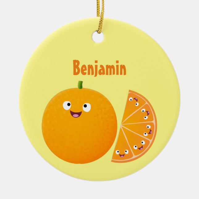 Niedlicher Orangenfrucht-Cartoon Keramik Ornament (Vorne)