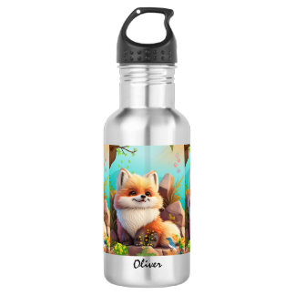 Niedlicher Orangenfuchs Holz Blumenbeere Personali Edelstahlflasche