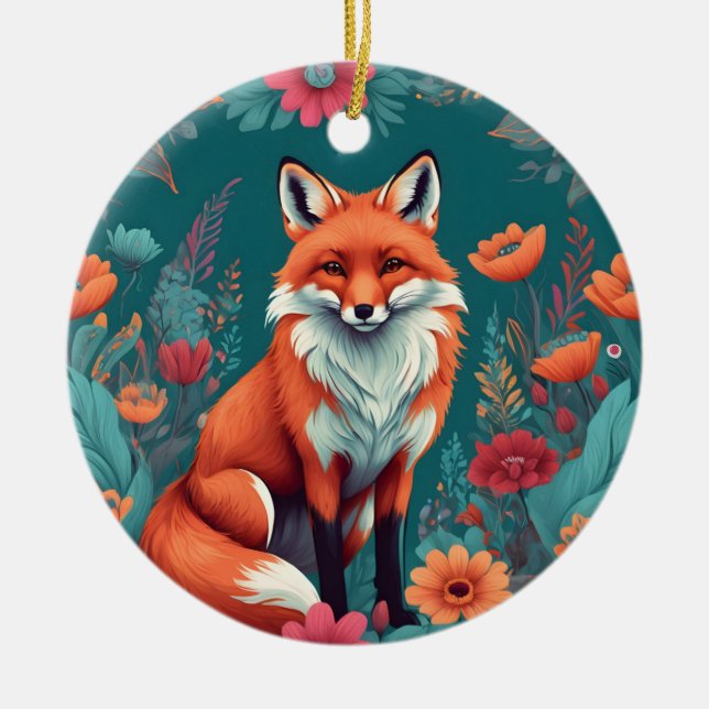 Niedlicher Orangenfuchs Keramik Ornament (Vorne)