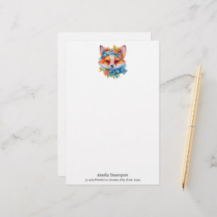 Niedlicher Orangenfuchs mit Blumenkronen Briefpapier