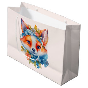 Niedlicher Orangenfuchs mit Blumenkronen Große Geschenktüte