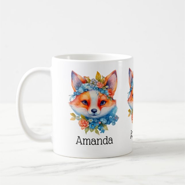 Niedlicher Orangenfuchs mit Blumenkronen Kaffeetasse (Links)