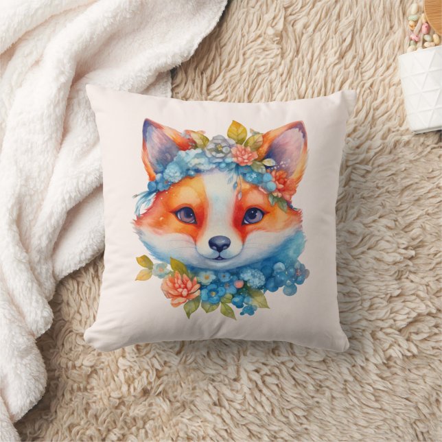 Niedlicher Orangenfuchs mit Blumenkronen Kissen (Decke)