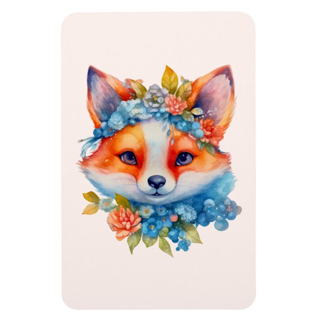 Niedlicher Orangenfuchs mit Blumenkronen Magnet (Vertikal)