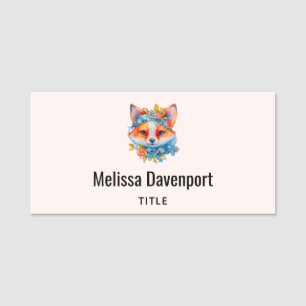 Niedlicher Orangenfuchs mit Blumenkronen Namensschild