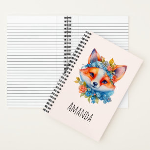 Niedlicher Orangenfuchs mit Blumenkronen Notizbuch